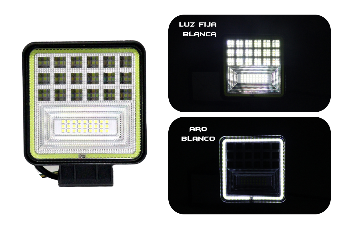 Exploradora cuadrada 45 led con aro en neón función fija y strober