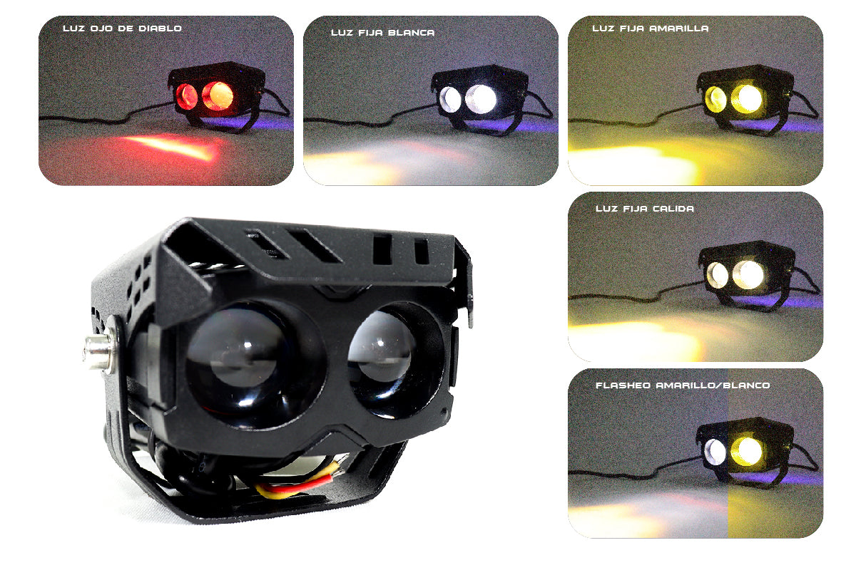 Exploradora doble lupa, luz blanca y amarilla, luz expansiva