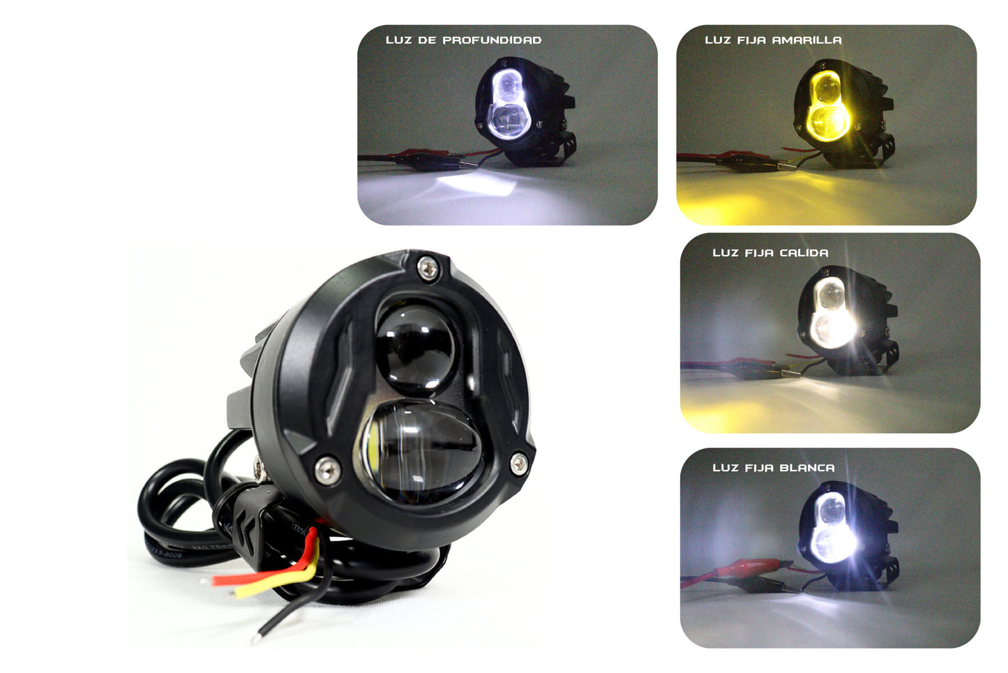 Exploradora de dos lupas,  luz blanca y amarilla, luz expansiva