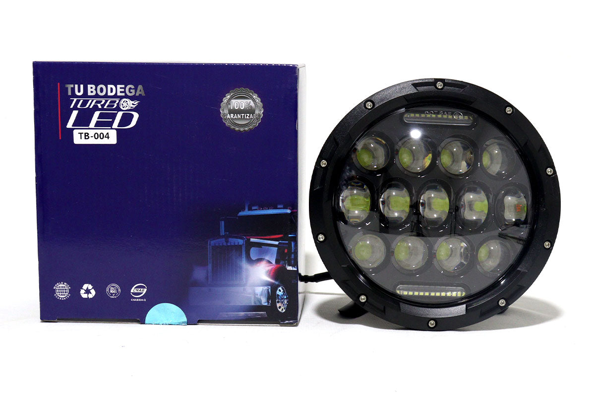 Faro de lujo 7″ 40w función altas y bajas cocuyos incorporados