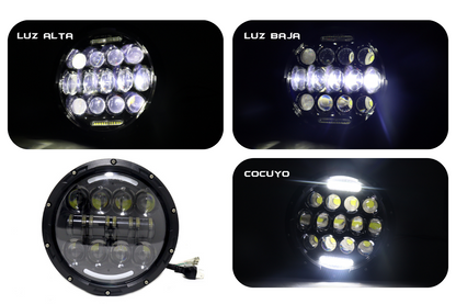 Faro de lujo 7″ 40w función altas y bajas cocuyos incorporados