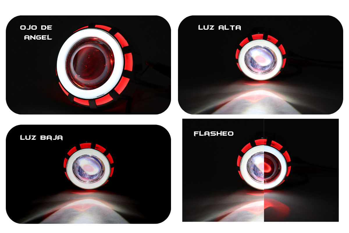 Proyector redondo lupa con ojo de ángel altas bajas y flasheo (copia)