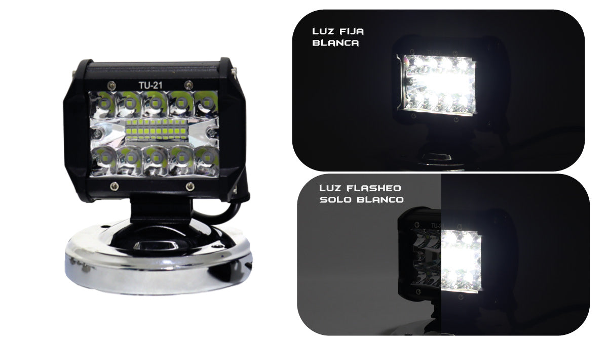 Exploradora Cuadrada 20 LED Doble foco Fijo-flasheo