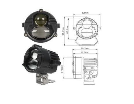 Exploradora de dos lupas,  luz blanca y amarilla, luz expansiva