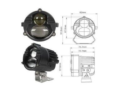 Exploradora de dos lupas,  luz blanca y amarilla, luz expansiva