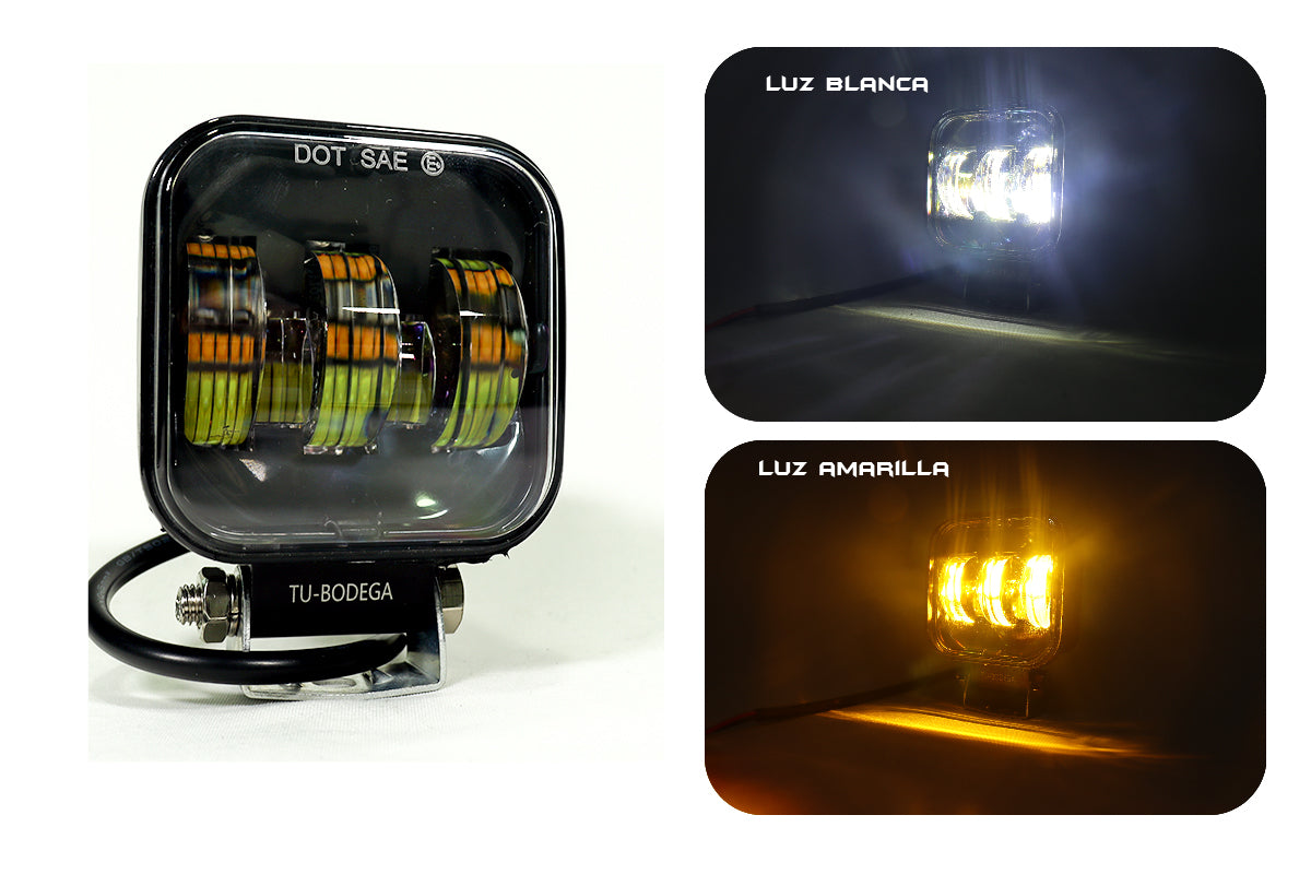 Exploradora cuadrada antiniebla luz blanca y amarilla de 5 lupas