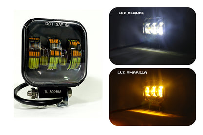 Exploradora cuadrada antiniebla luz blanca y amarilla de 5 lupas
