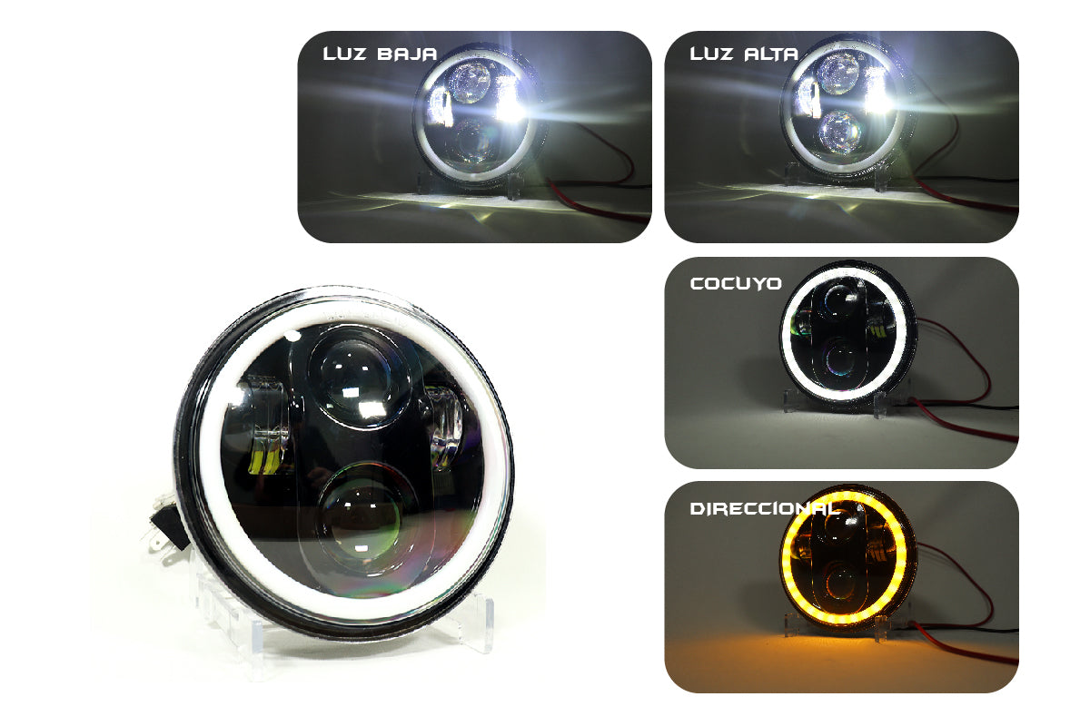 Faro de lujo 5″ 40w con ojo de ángel función altas y bajas color blanco amarillo